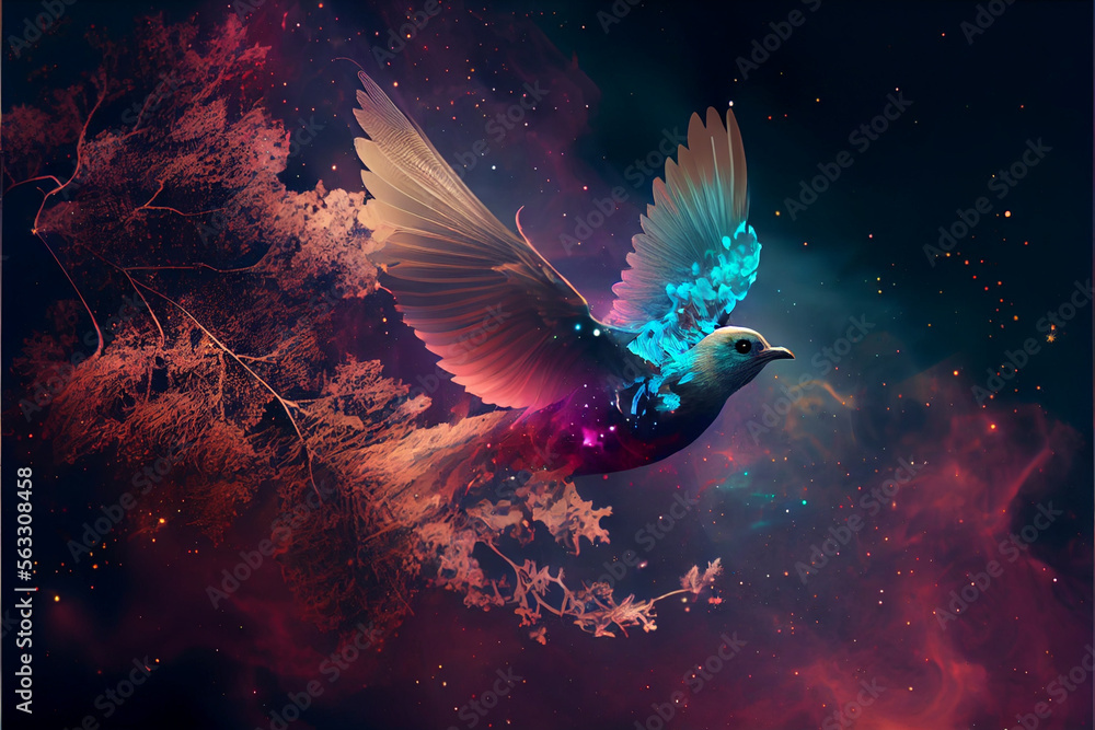 Aufkleber Abstract digital bird concept on a nebula dust in infinite space background
