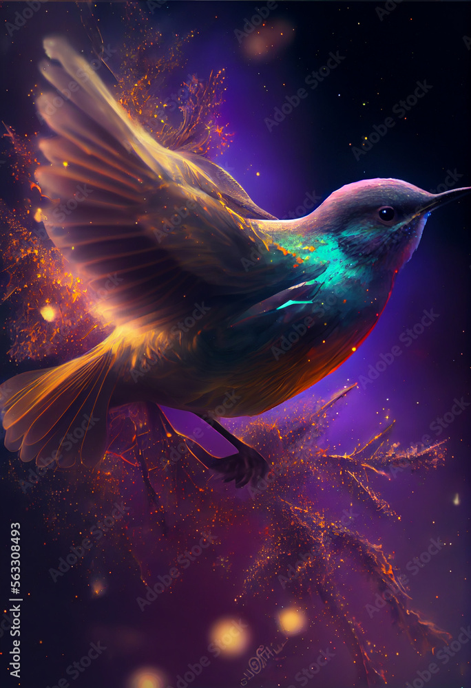 Aufkleber Abstract digital bird concept on a nebula dust in infinite space background