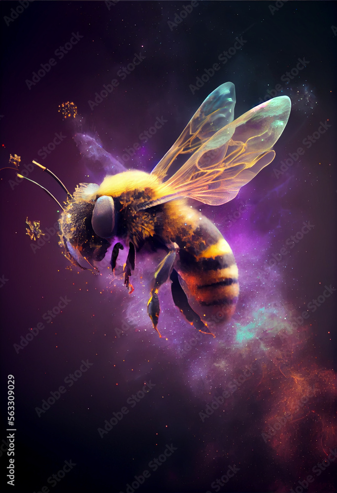 Poster Abstract bee concept on a nebula dust in infinite space background . . Mixed media
