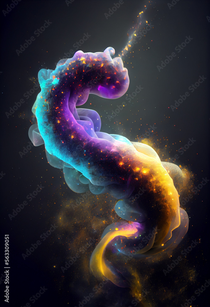 Poster Abstract snake  concept on a nebula dust in infinite space background. Mixed media