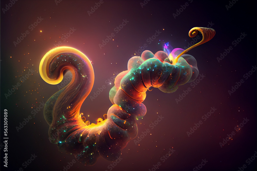 Poster Abstract snake  concept on a nebula dust in infinite space background. Mixed media