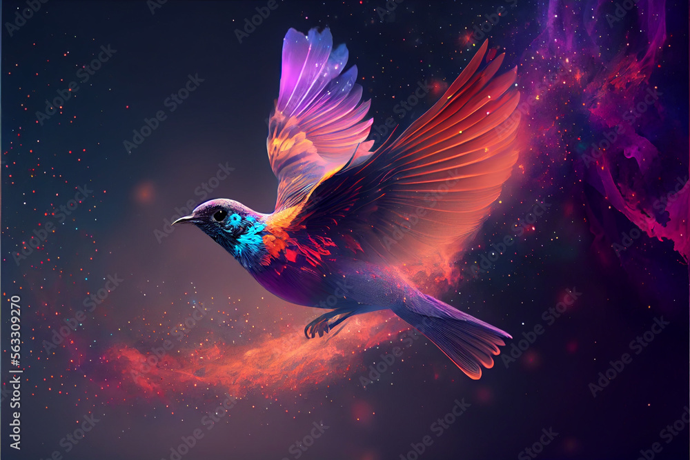 Aufkleber abstract digital bird concept on a nebula dust in infinite space background. mixed media