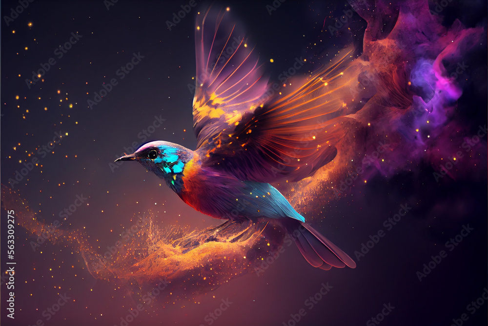 Aufkleber abstract digital bird concept on a nebula dust in infinite space background. mixed media