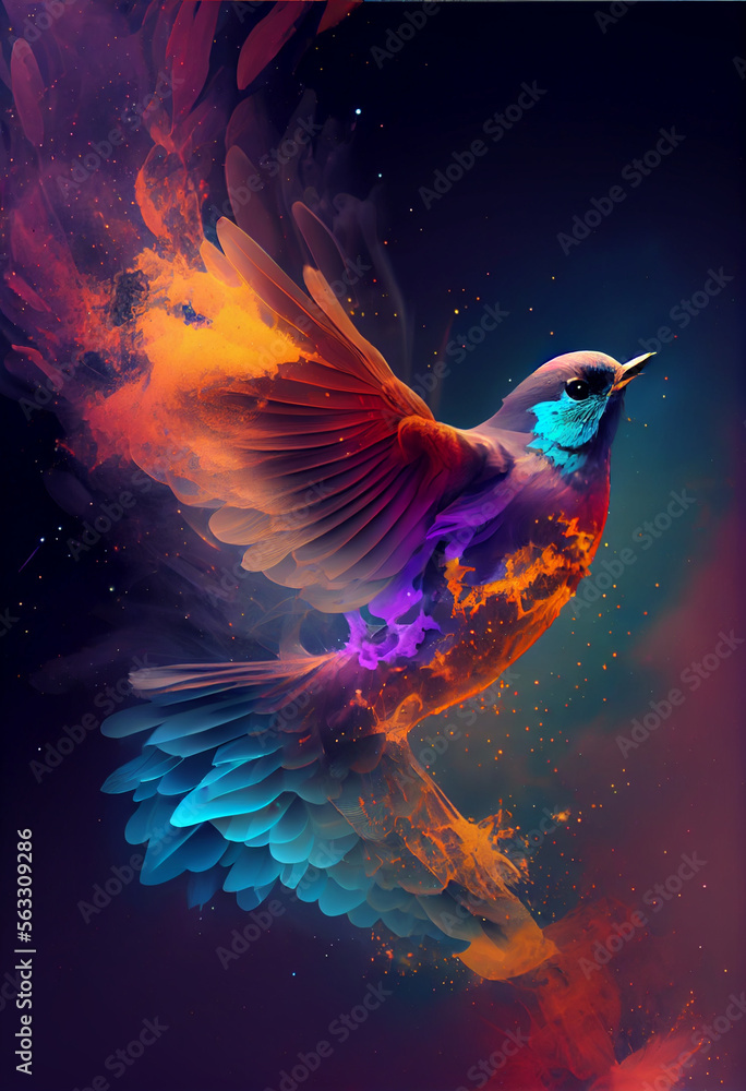 Aufkleber abstract digital bird concept on a nebula dust in infinite space background. mixed media