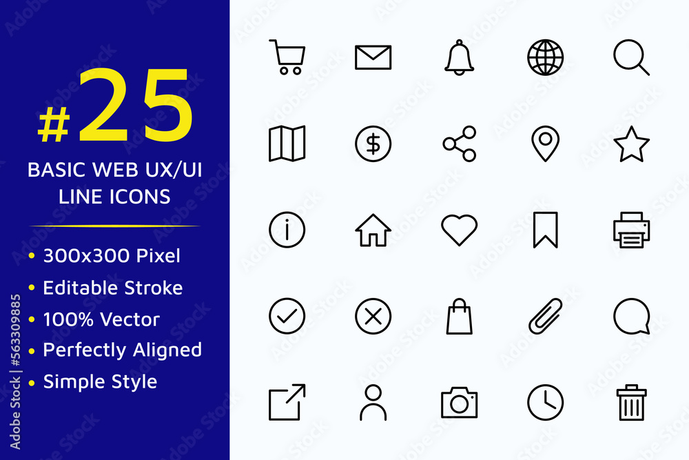 Aufkleber set of basic web ux ui vector icons in line style design for website, app, ui, isolated on backgroun
