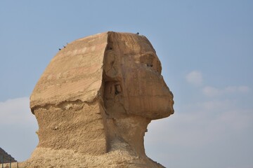 Close up of the head of the Great Sphinx of Giza, Cairo, Egypt. 