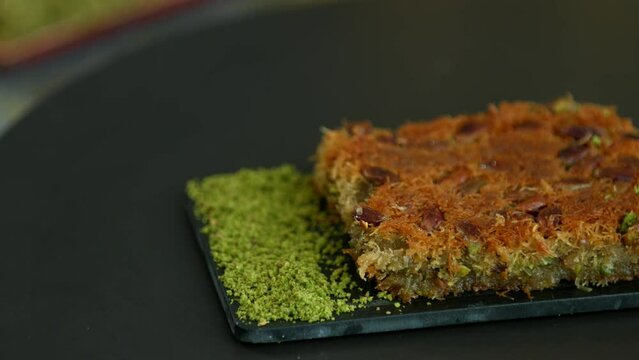 Traditional turkish baklava pistachio pastry. Dilberdudagi, ozel kesim baklava, cikolatali baklava, fistikli baklava, katmer, fistikli kadayif, kattafi, fistik sarma, soguk baklava, midye baklava, cev