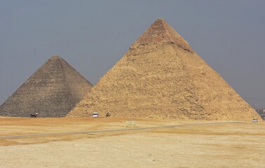 Fototapeta na wymiar Pyramid of Khufu and Pyramid of Khafre - two of the famous Great Pyramids of Giza in Egypt.
