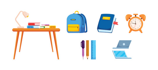Student accessories in cartoon character,element of children study stuff.
