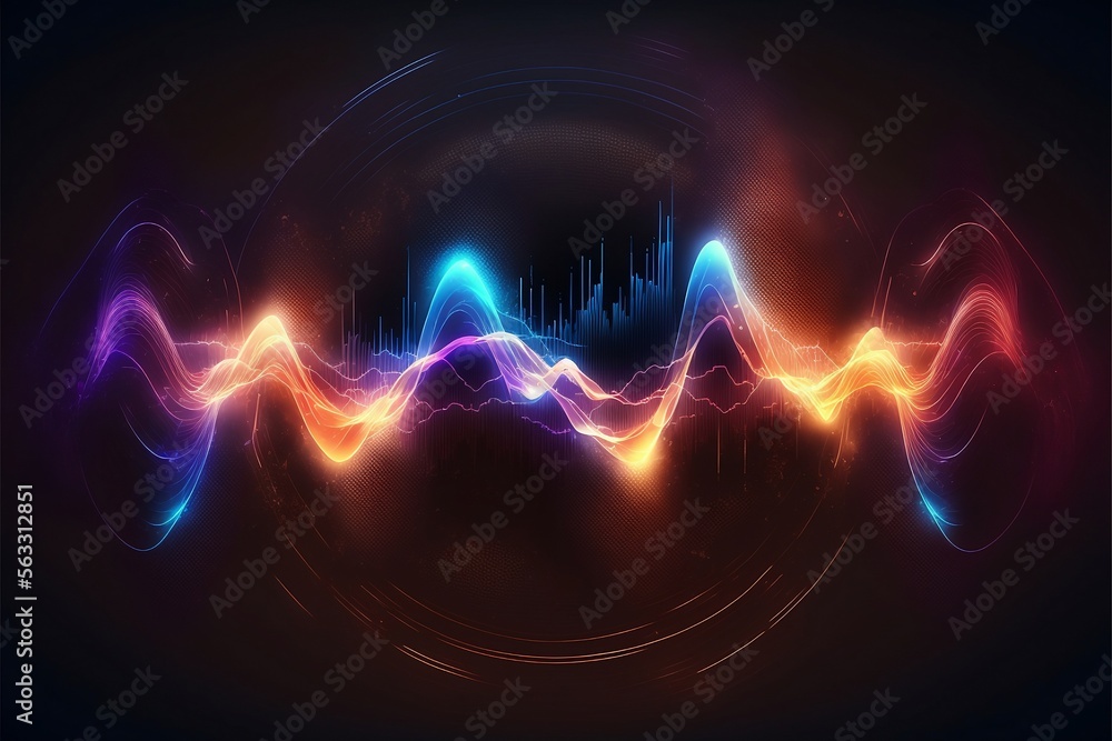Fototapete Abstract Sound waves. Frequency audio waveform, music wave HUD interface elements, voice graph signal cyberpunk, Generative ai
