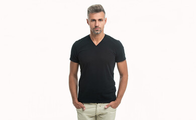 Fototapeta premium photo of stylish mature caucasian guy with stubble. mature caucasian guy isolated on white.