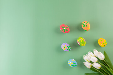 Easter eggs many color with flower for easter background