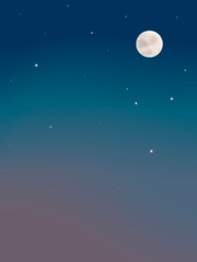 Obraz na płótnie Canvas マジックアワーの星空と満月の背景　壁紙　縦