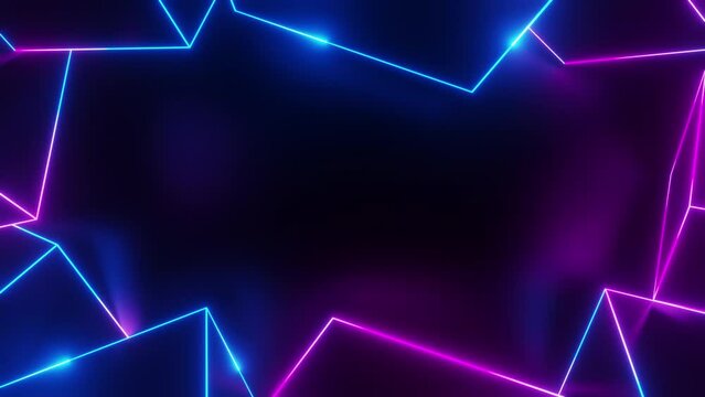 pink blue cube neon geometric frame on black colour background, copy space ,looped,4k resolution light sweep glowing animate.