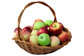Basket with fresh apples of different varieties and colors isolated