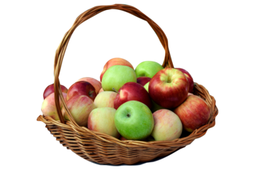 Basket with fresh apples of different varieties and colors isolated