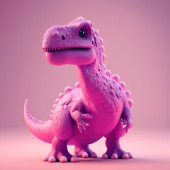 Papier Peint photo autocollant Dinosaures Pink dino,  rose colored dinosaurus or dragon, Cute pastel pink dino, on an onfocused bokeh background banner, created with generative ai 