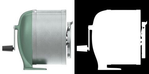 3D rendering illustration of a vintage desktop pencil sharpener