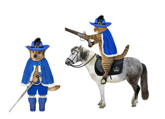 Cat on horse and dog are musketeers