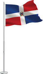 Isolated waving national flag of Dominican Republic on flagpole