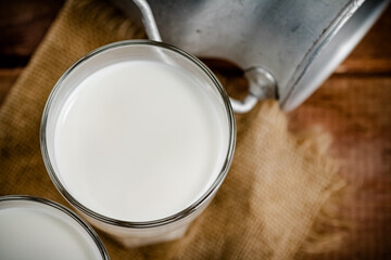 A glass of homemade village milk. 