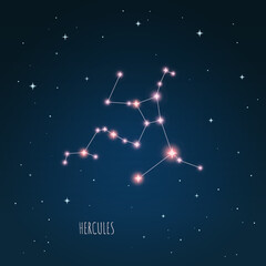 Obraz na płótnie Canvas Constellation scheme in starry sky. Open space. Vector illustration Hercules constellation through a telescope