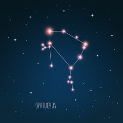 Constellation scheme in starry sky. Open space. Vector illustration Ophiuchus constellation through a telescope © iryna