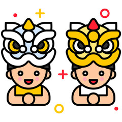 Lion dance dancer greeting icon, Lion dance related vector