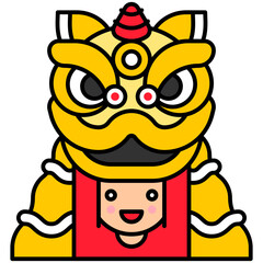 Man raise lion dance head icon, Lion dance related vector