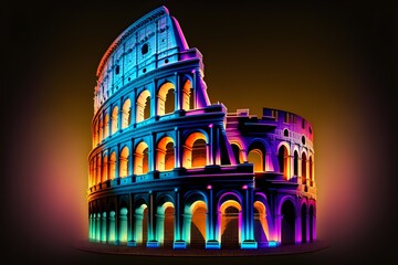 A neon-lit colorful colosseum, generative ai