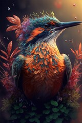 Fototapeta premium Beautiful fluo vaporwave hummingbird. Generative AI