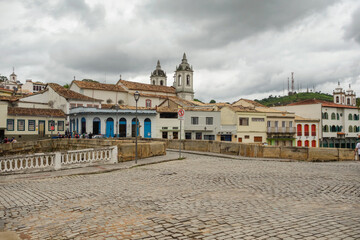ancient architecture and facades of colonial city of Sao Joao del Rei, Minas Gerais state in Brazil