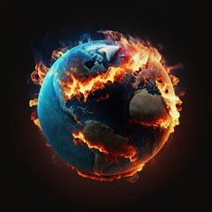 Planet Earth burning. Global warming and climate change concept. Generative ai