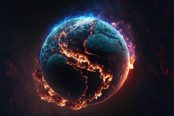 Planet Earth burning. Global warming and climate change concept. Generative ai