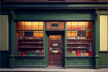 Vintage charming store front with wood carpentry and an elegant retro feel, generative AI