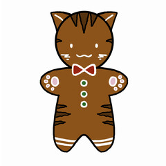 Gingerbread cat man cookies. holiday biscuit or cookie flat color icon for food apps and websites. Christmas holiday candy. Happy, cheerful, cute, sad, angry, funny faces. 