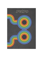 Retro geometric posters, vintage rainbow color lines print. Groovy striped design poster. Minimalistic cute retro cover. Vector illustration