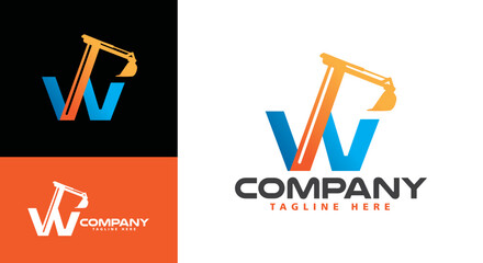 Letter W Excavator Logo, Excavator W Letter Logo for construction company © Aldan Design