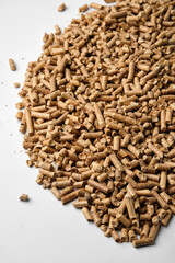 Wooden pellets in two wicker boxes. Biomass fuel