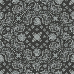 Bandana ornament with paisleys, seamless pattern with vector hand drawn illustrations
