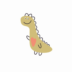 Cute little dinosaur character, vector hand drawn illustration