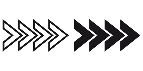 ofvs307 OutlineFilledVectorSign ofvs - arrow vector icon . right direction . 4 triangular direction pointer . isolated transparent . black outline and filled version . AI 10 / EPS 10 / PNG . g11647