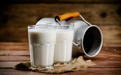 A glass of homemade village milk. 
