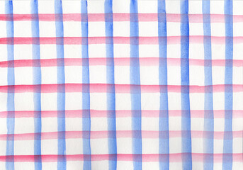Background in a box of blue and red stripes made in watercolor on a white background.