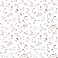 Cute little flowers, simple seamless pattern with vector hand drawn art
