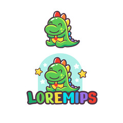 Cute little Dino, vector hand drawn illustration for logo template
