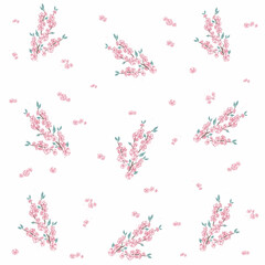 Sakura blossom branches, seamless pattern with vector hand drawn art

