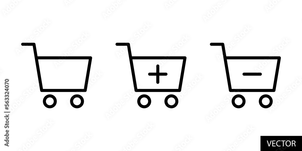 Poster cart, add to cart, remove from cart vector icons in line style design for website, app, ui, isolated