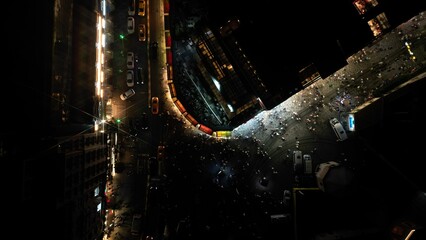 The course of life. Istanbul night view from above. Traffic jams of the metropolis. The view from the drone.