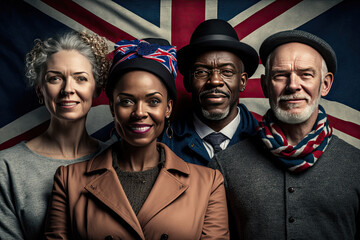 Portrait of a group of happy, smiling, confident British people - obrazy, fototapety, plakaty